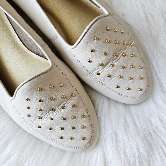 Air Flex Genuine Leather Studded Flat Loafers Cream Gold Embellished Shoes Sz 11 - Picture 5 of 16